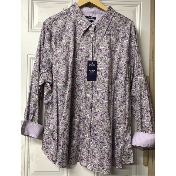 NWT Ralph Lauren Chaps No Iron  Floral Button-Up Shirt Size 2x Contrast Cuffs - Picture 1 of 6